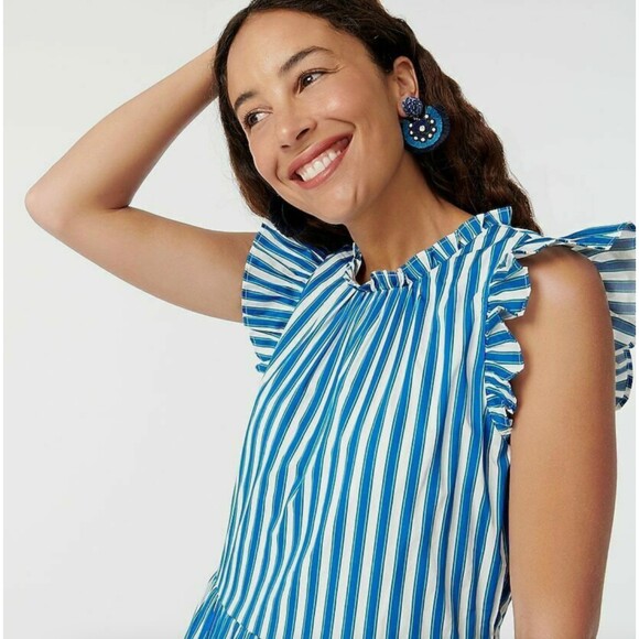 J. Crew Tiered Maxi cotton dress in blue and white stripe. Small - Picture 4 of 5